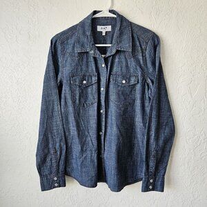 OAT New York denim Chambray Button Up Shirt SZ XS pearl snaps cowboy boho work